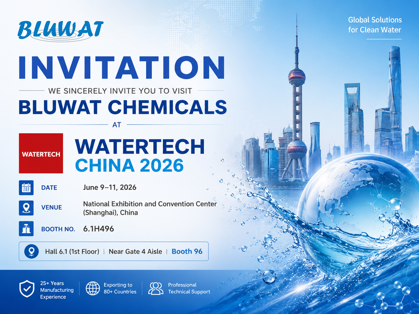 Blog công ty mới nhất về Gặp gỡ Bluwat Chemicals tại WATERTECH TRUNG QUỐC 2026 – Lời mời triển lãm Thượng Hải
