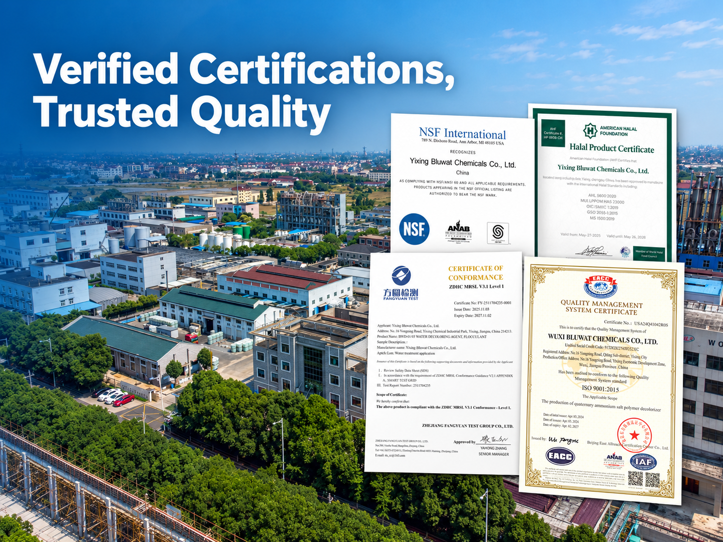 Blog công ty mới nhất về Bluwat Chemicals Strengthens Buyer Confidence with Verifiable NSF, Halal, ZDHC and ISO Credentials